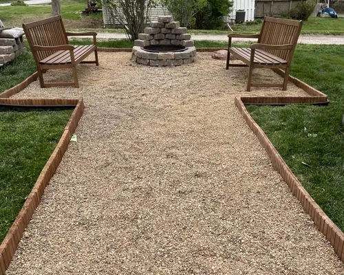 Trudy's backyard fire pit and garden path